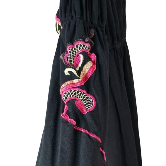 VaVa by Joy Han Mini Shift Dress Black Small Bishop Sleeve Boho Embroider Floral - Picture 4 of 7